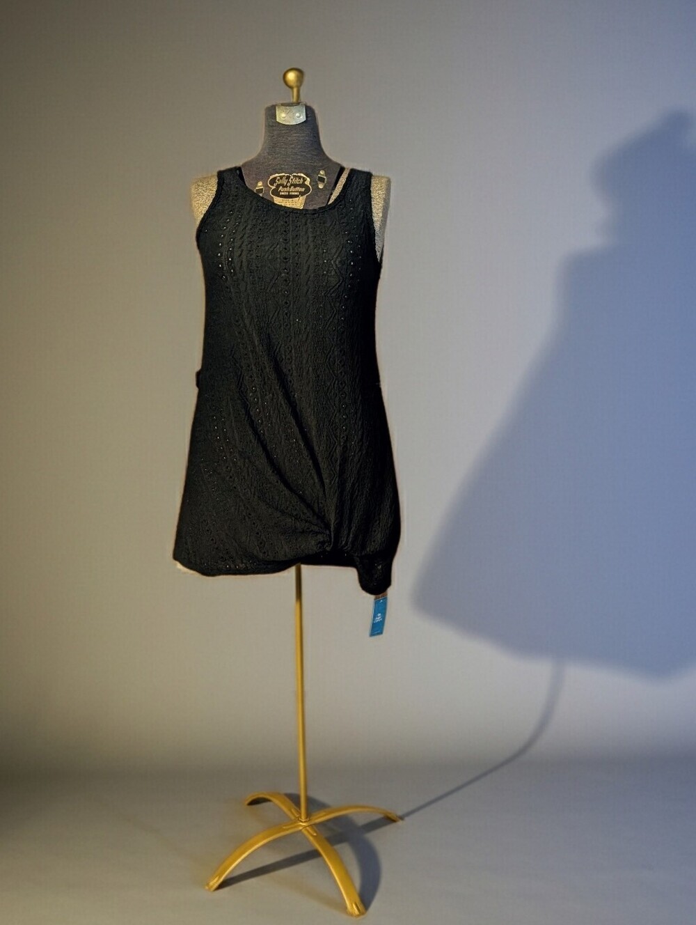 NWT 2022 Cupshe Black Textured Knit Twist-Hem Beach Cover Up Mini Dress XS